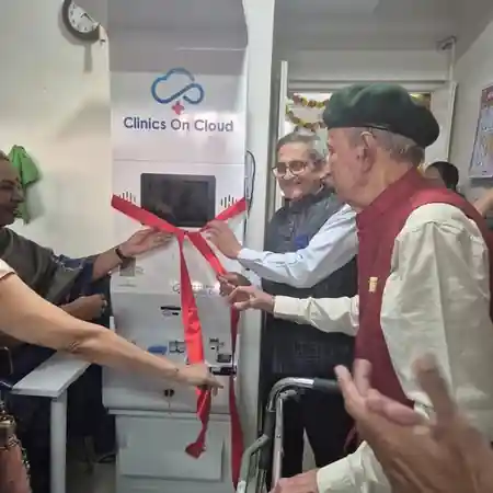 NGO health camp with a Clinics On Cloud kiosk